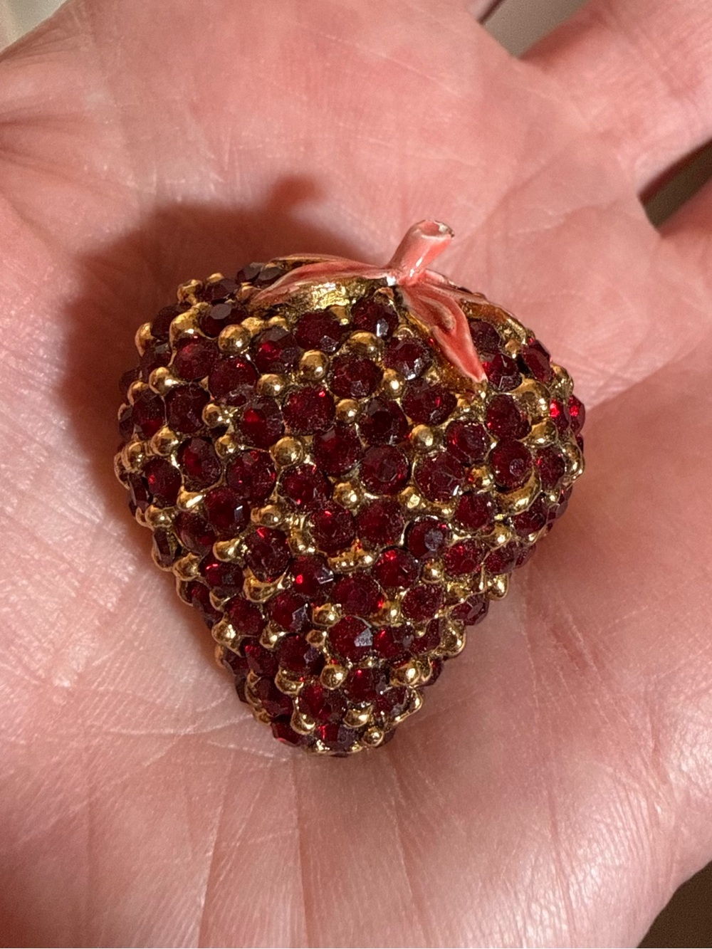 Vintage mid century modern Red rhinestone strawberry Brooch